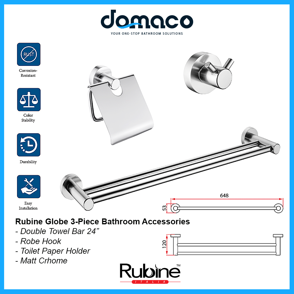 Rubine Globe GE-5200-3 Chrome 3 Piece Bathroom Accessories Set domaco.com.sg