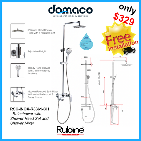 Rubine RSC-INOX-R3361-CH Rain Shower Set with Hand Shower and Shower Mixer domaco.com.sg