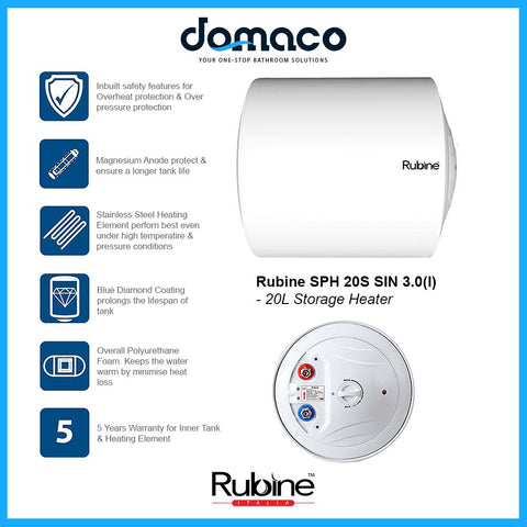 Rubine SPH 20S SIN 3.0(I) Storage Heater 20L domaco.com.sg
