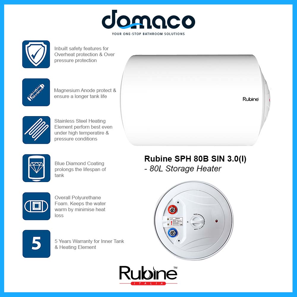 Rubine SPH 80B SIN 3.0(I) Storage Heater 80L domaco.com.sg