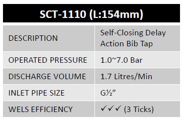 SCT-1110 (L:154mm) Self-Closing Delay Action Bib Tap (5680)<br>*Contact us for best price - Domaco