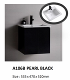 Black Geberit Flushing Rimless Turbo Whirling Toilet Bowl & Stainless Steel Basin Cabinet Package