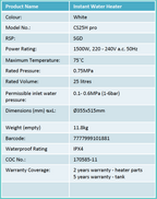 Champs CS25H Storage Heater domaco.com.sg