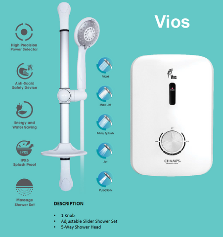 Champs Vios Instant Water Heater (White) domaco.com.sg