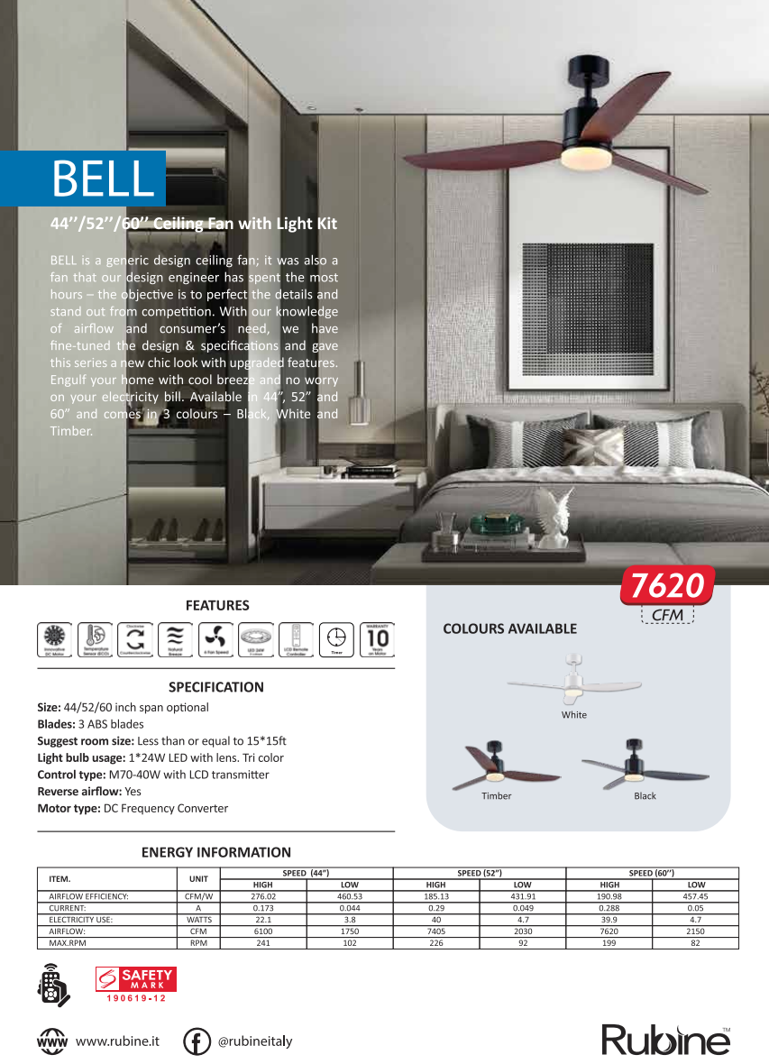 Rubine Bell Ceiling Fan domaco.com.sg