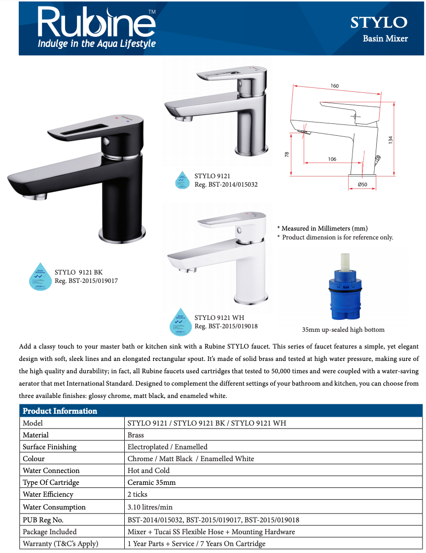 Rubine Stylo 9121 Basin Mixer Tap domaco.com.sg