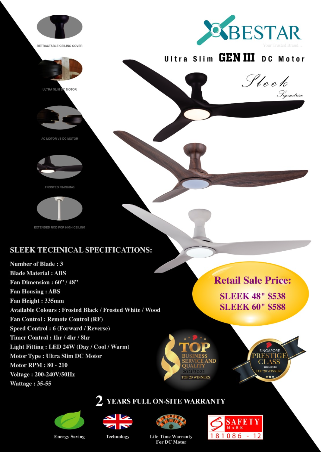 Bestar Sleek DC Ceiling Fan domaco.com.sg