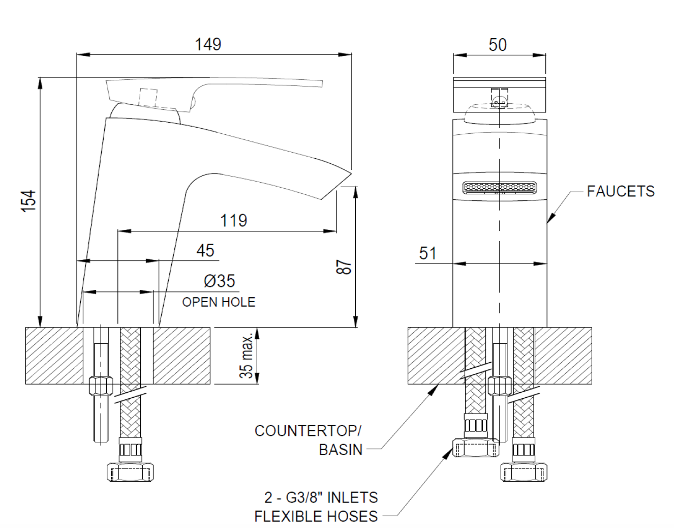 Arino T-9318BK-3 Matt Black Basin Mixer Tap domaco.com.sg