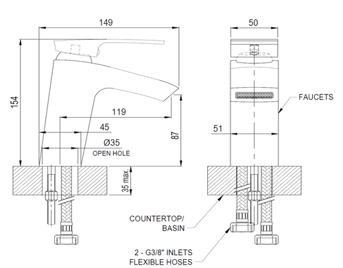 Arino T-9318BK-3 Matt Black Basin Mixer Tap domaco.com.sg