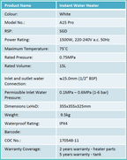 Storage Heater with Round Rain Shower and Shower Mixer Tap Package - 15L domaco.com.sg