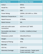 Storage Heater with Round Rain Shower and Shower Mixer Tap Package - 30L domaco.com.sg