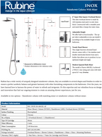 Rubine RSC-INOX-S8-4061R2-AF Rain Shower Set with Hand Shower and Shower Mixer