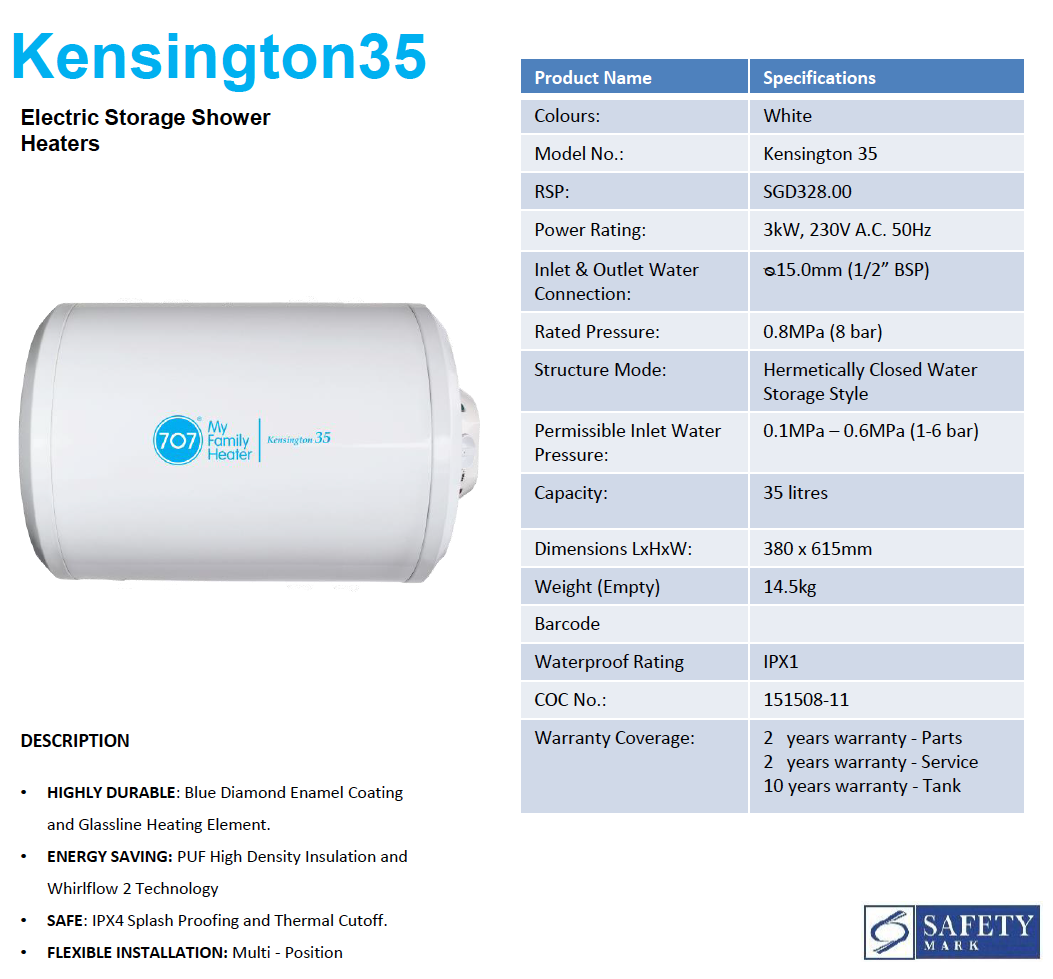 707 Storage Heater with Rubine Round Rain Shower and Shower Mixer Package - 35L domaco.com.sg
