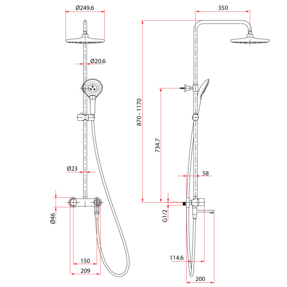 Rubine RSC-PUSHSTOP-R61-CH Rain Shower Set with Hand Shower and Shower Mixer in Chrome domaco.com.sg