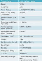 Champs Aries Instant Water Heater domaco.com.sg