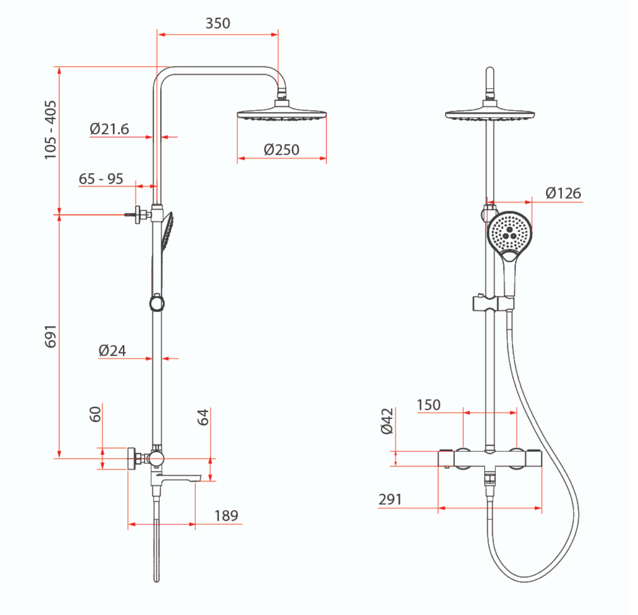 Rubine RSC-THERMO-R31-BK Rain Shower Set with Hand Shower and Shower Mixer in Matt Black (38800)<br>*Contact us for best price domaco.com.sg