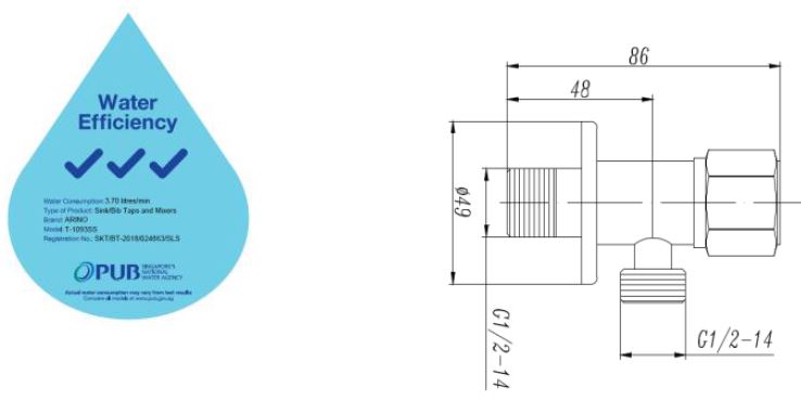 ARINO T-1093SS ANGLE VALVE - Domaco