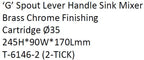 ARINO T-6146-2 'G' SPOUT SINGLE LEVER HANDLE SINK MIXER TAP - Domaco