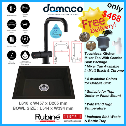Touchless Kitchen Mixer Tap With Granite Sink Package domaco.com.sg