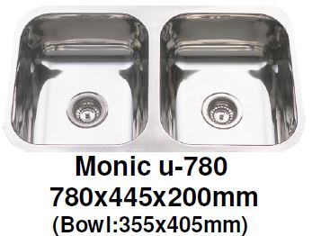 Monic-U-780 Kitchen Sink - Undermount Double Bowl - Domaco