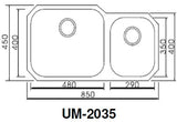 ENGLEFIELD UM-2035 0.9mm Handmade S/Steel Undermount Kitchen Sink - Domaco