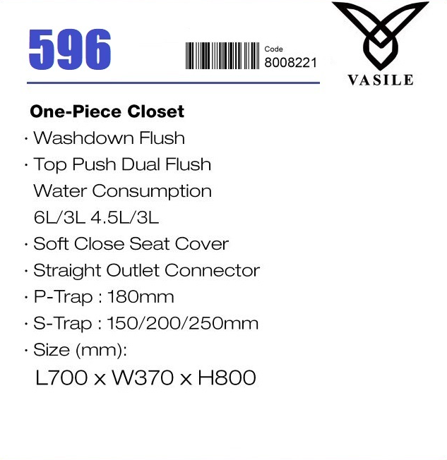 Vasile V596 1-Piece Toilet Bowl domaco.com.sg