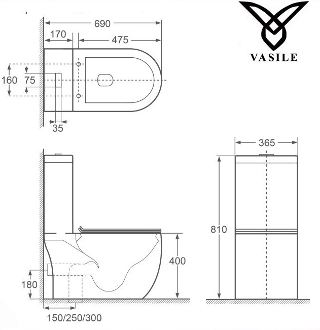 Vasile V598 1-Piece Toilet Bowl domaco.com.sg