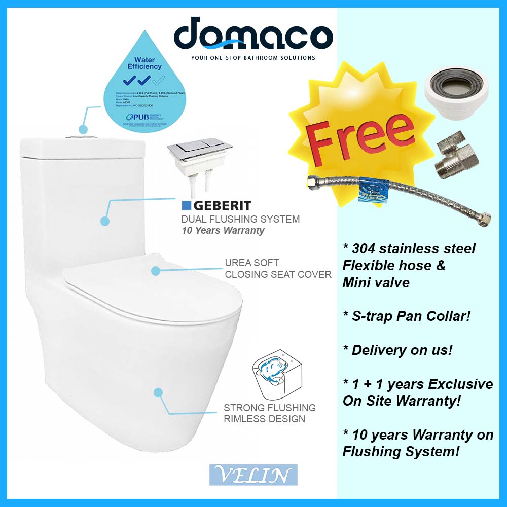 Velin A3390 1-Piece Toilet Bowl domaco.com.sg
