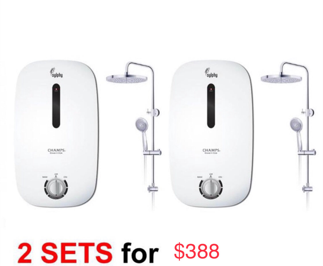 Champs Sylphy Instant Water Heater With Rain Shower Set Dual Package