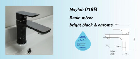Mayfair 019B or 019W Basin Mixer Tap (Black or White) (9380)<br>*Contact us for best price - Domaco