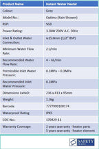 Champs Optima Rain Shower Instant Water Heater - Domaco