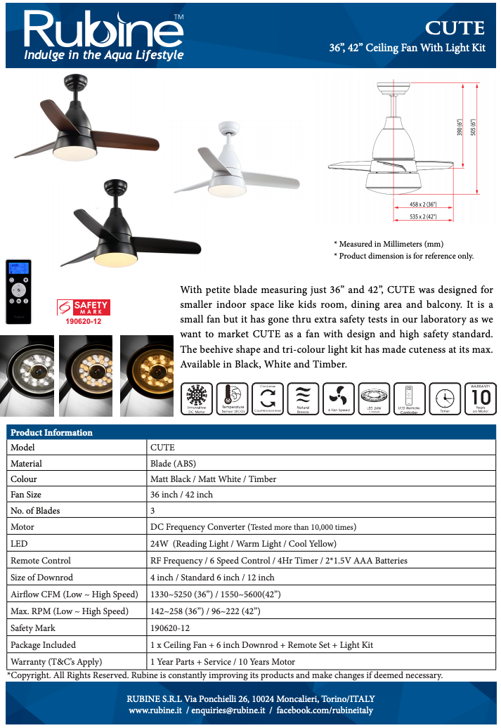 Rubine Cute DC Ceiling Fan domaco.com.sg