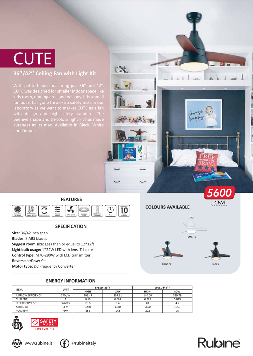 Rubine Cute DC Ceiling Fan domaco.com.sg