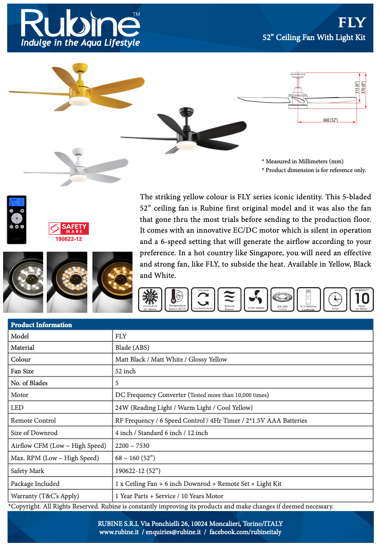 Rubine Fly DC Ceiling Fan domaco.com.sg